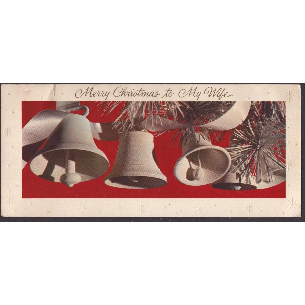 Vintage Hallmark Christmas Card Slim Jim to My Wife Silver Bells 1950s-60s